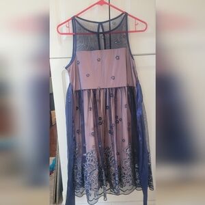 Elegant Blue and Purple Embroidered Dress W/tulle